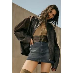 Promesa Size Small Espresso Faux Leather and Suede Barrel-Sleeve Jacket